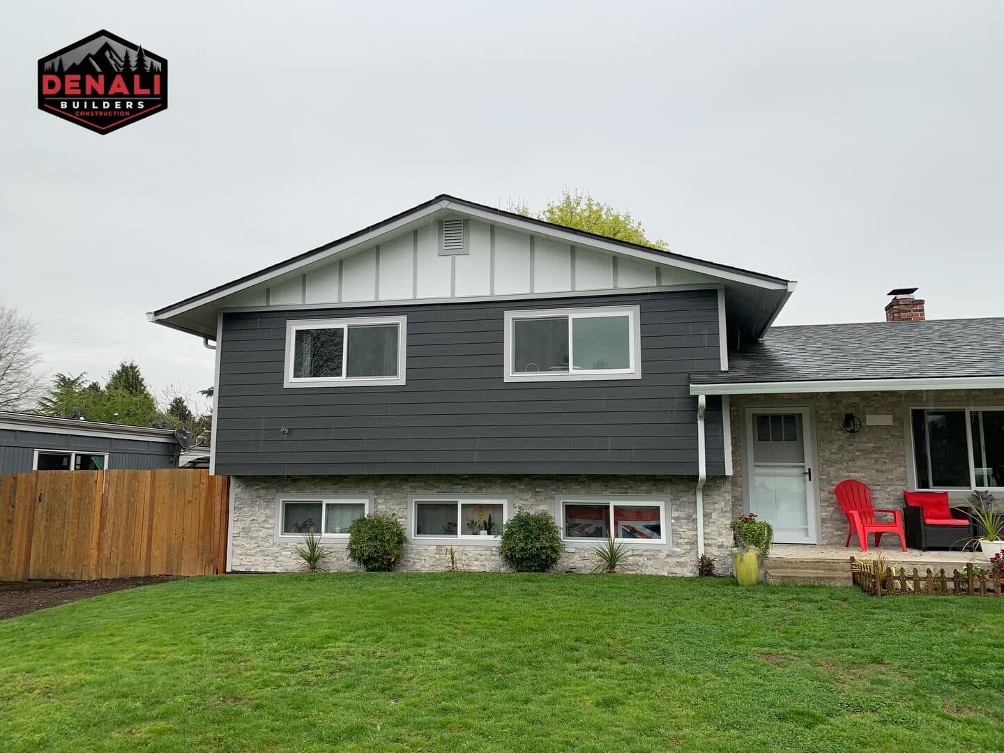 Modern dark fiber cement siding and exterior paint by Denali Builders in Portland metro